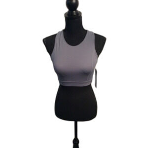 New NWT Mona B Gray Yellow Sports Bra Small S Criss Cross Back